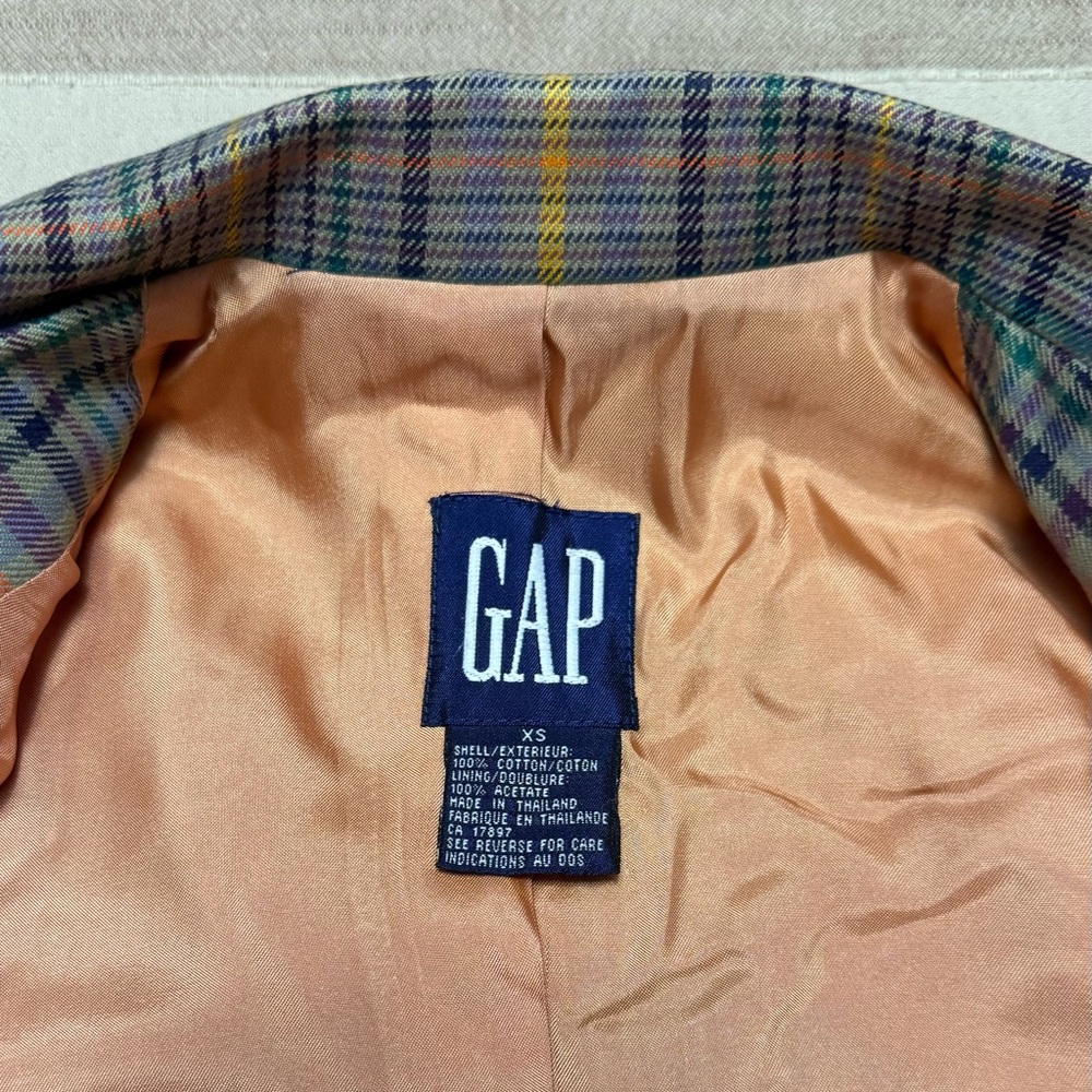 90s early Y2K prep coquette dark academia punkcore GAP vintage plaid blazer XS - Picture 3 of 5